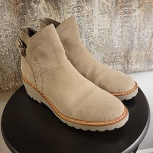 Gianni Bini Beige Suede Wedge Ankle Booties